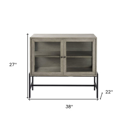 38" Gray Solid Wood Sideboard with Two Glass Doors HomeRoots
