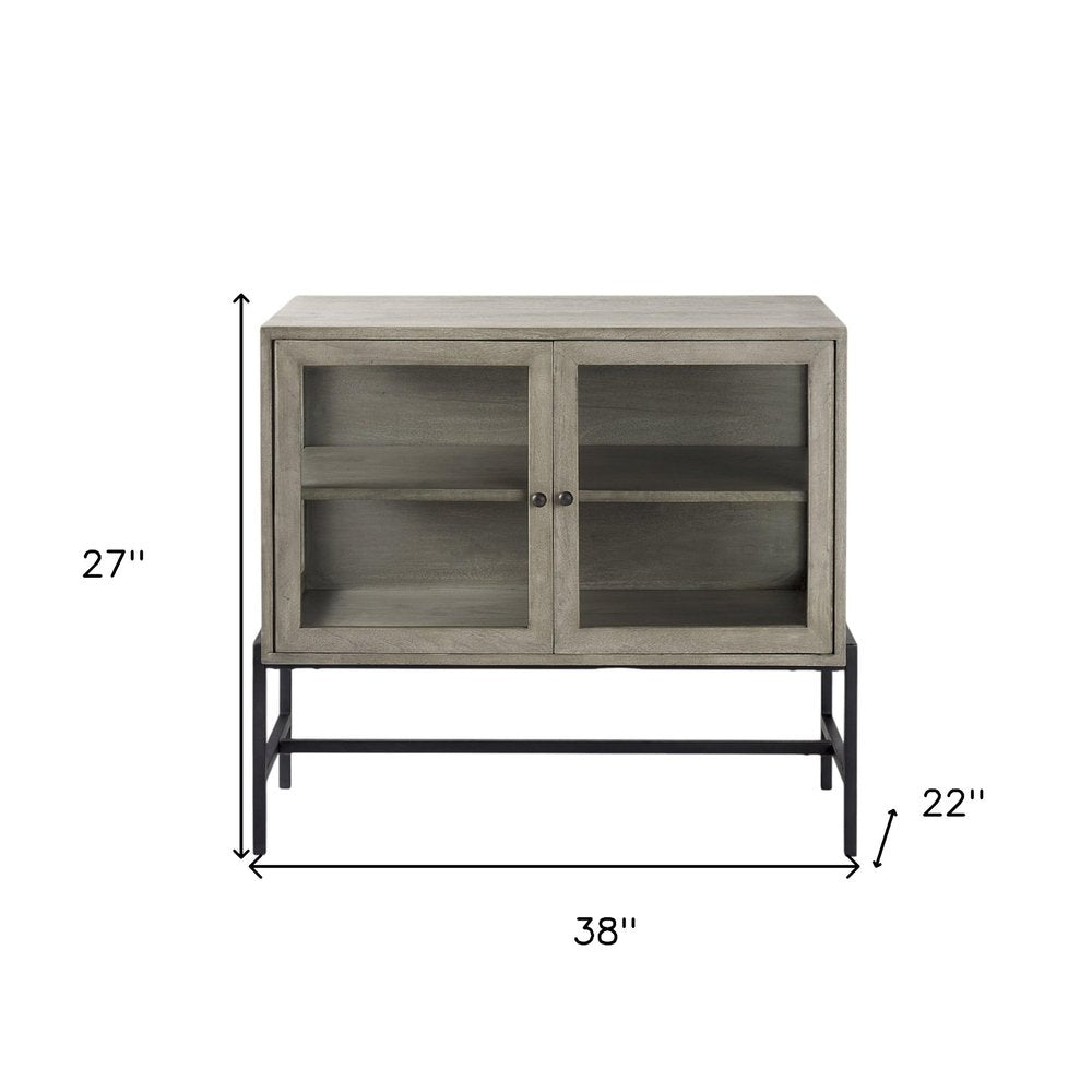 38" Gray Solid Wood Sideboard with Two Glass Doors HomeRoots