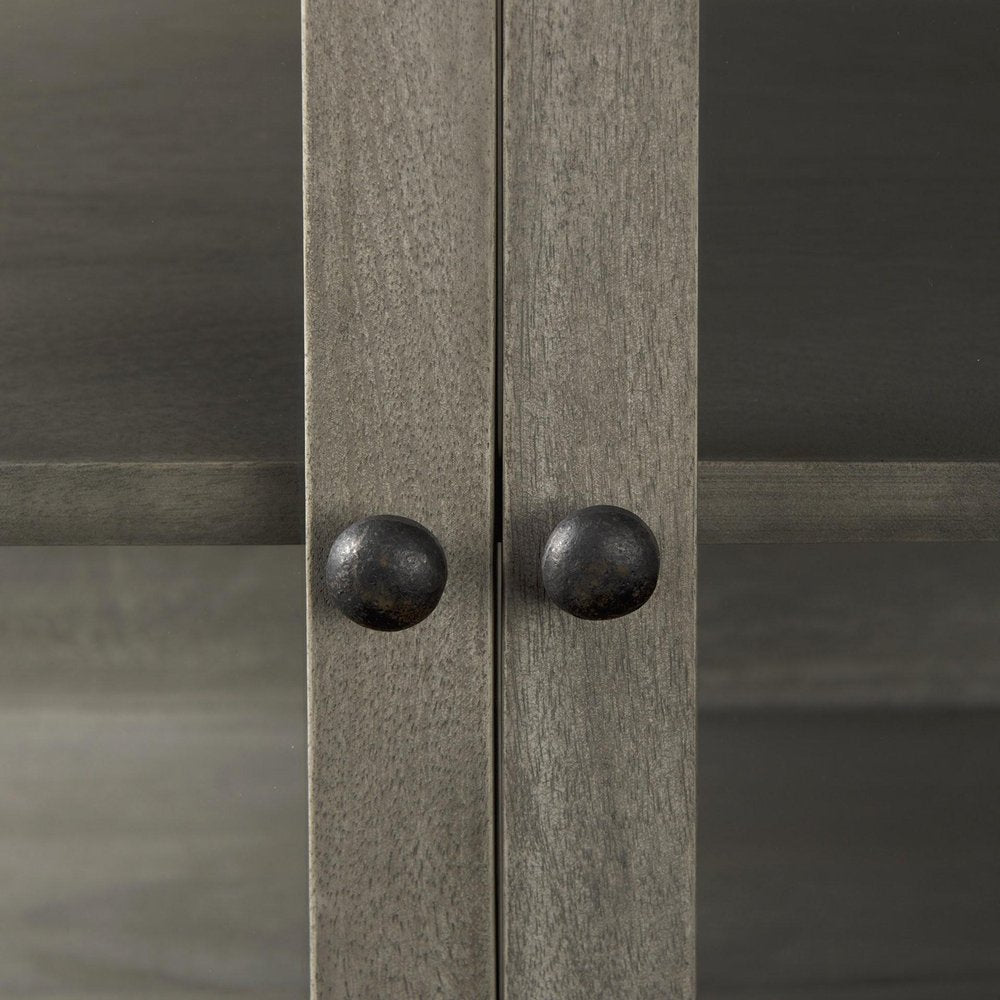 38" Gray Solid Wood Sideboard with Two Glass Doors HomeRoots
