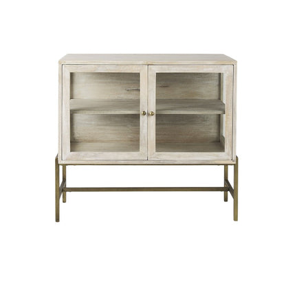 38" Gray Solid Wood Sideboard with Two Glass Doors HomeRoots
