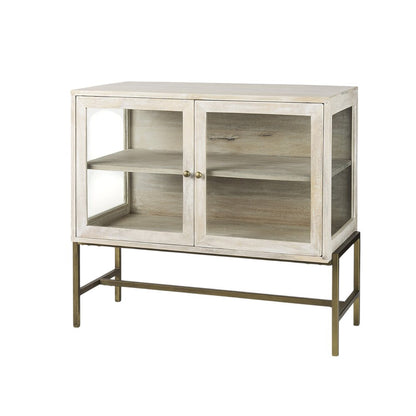 38" Gray Solid Wood Sideboard with Two Glass Doors HomeRoots