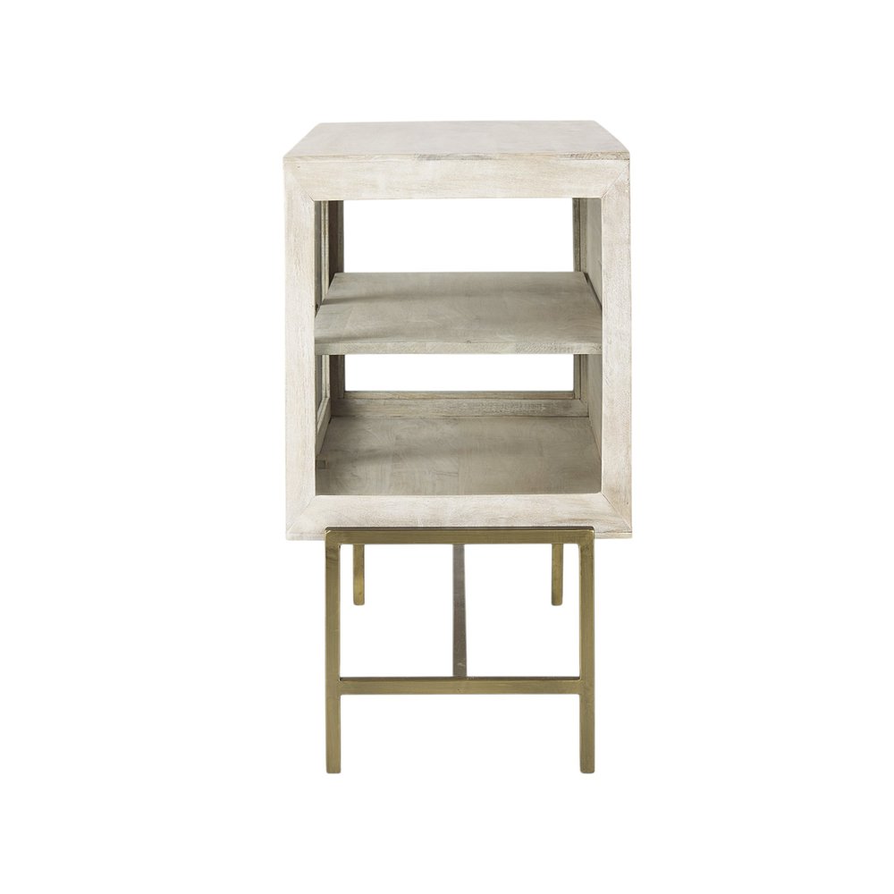 38" White Solid Wood Sideboard with Two Glass Doors HomeRoots