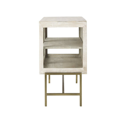 38" White Solid Wood Sideboard with Two Glass Doors HomeRoots