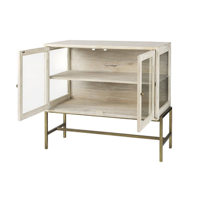 38" Gray Solid Wood Sideboard with Two Glass Doors HomeRoots