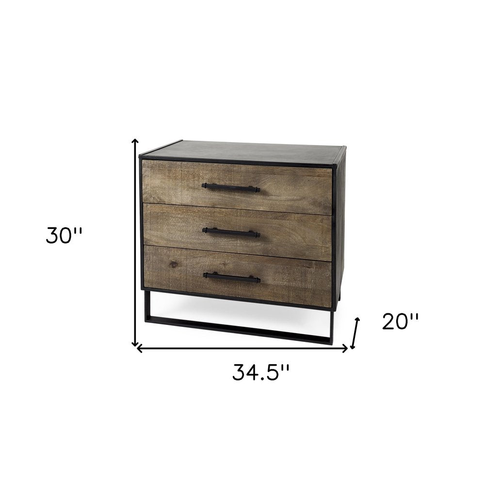 20" Brown and Black Distressed Accent Cabinet With Three Drawers HomeRoots