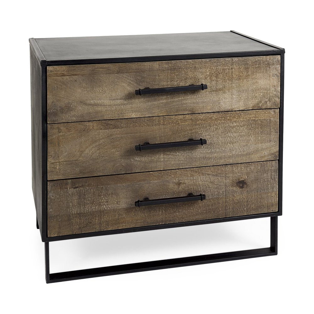 20" Brown and Black Distressed Accent Cabinet With Three Drawers HomeRoots