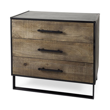 20" Brown and Black Distressed Accent Cabinet With Three Drawers HomeRoots