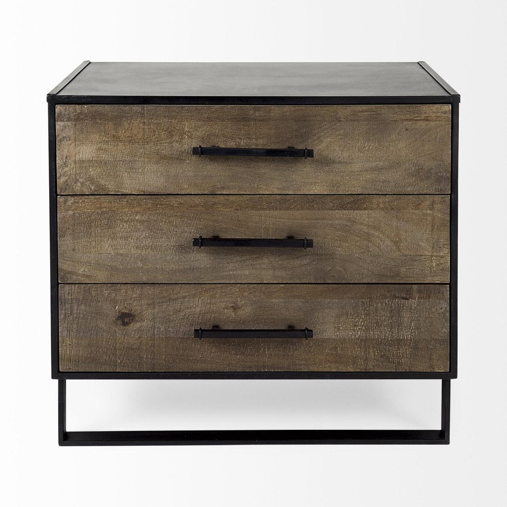 20" Brown and Black Distressed Accent Cabinet With Three Drawers HomeRoots