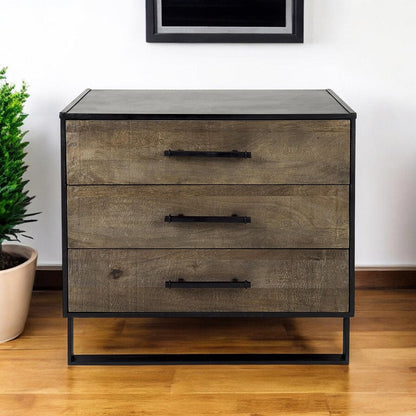 20" Brown and Black Distressed Accent Cabinet With Three Drawers HomeRoots