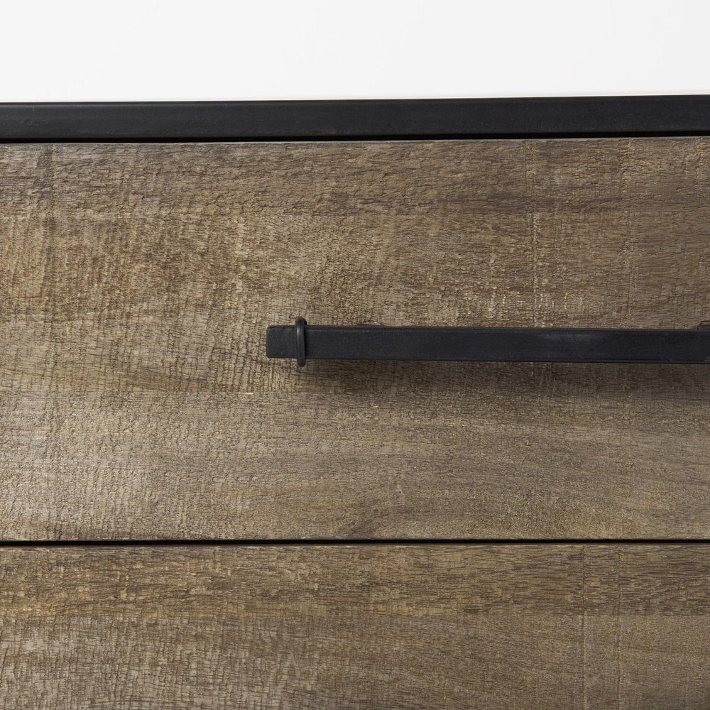 20" Brown and Black Distressed Accent Cabinet With Three Drawers HomeRoots