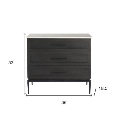 36" Black And White Solid Wood Three Drawer Dresser HomeRoots