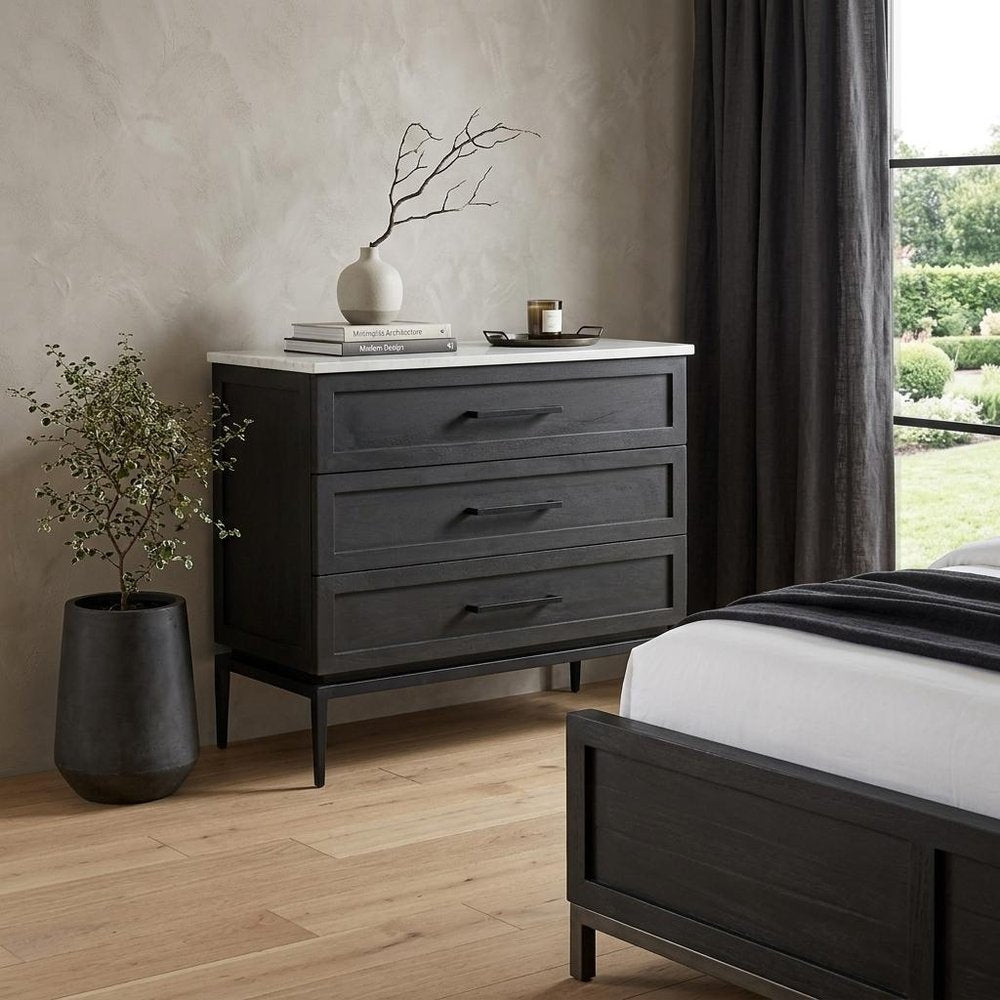 36" Black And White Solid Wood Three Drawer Dresser — view 14