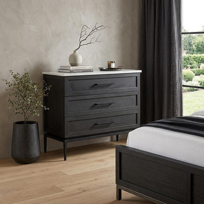 36" Black And White Solid Wood Three Drawer Dresser HomeRoots