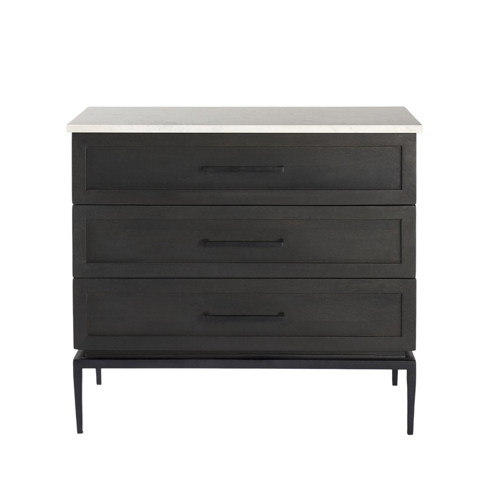 36" Black And White Solid Wood Three Drawer Dresser HomeRoots
