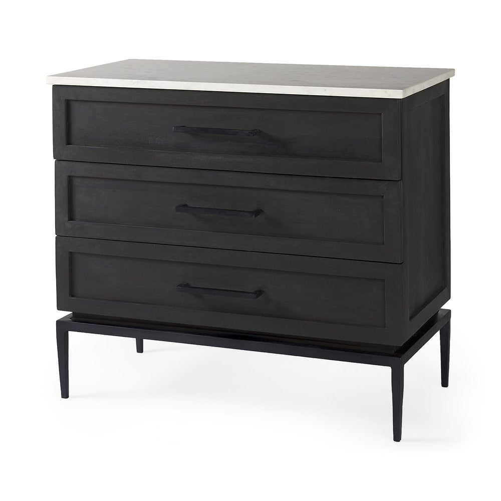 36" Black And White Solid Wood Three Drawer Dresser HomeRoots