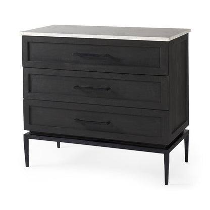 36" Black And White Solid Wood Three Drawer Dresser HomeRoots