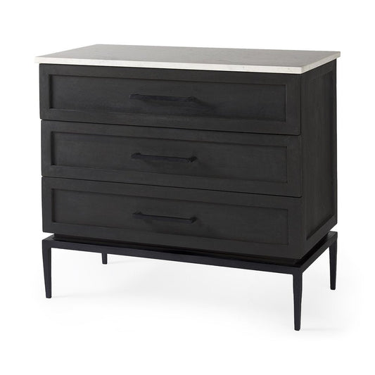 36" Black And White Solid Wood Three Drawer Dresser
