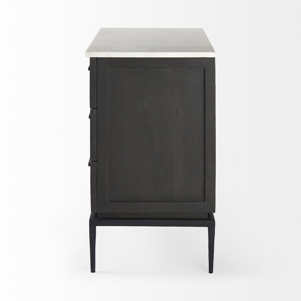 36" Black And White Solid Wood Three Drawer Dresser — view 2