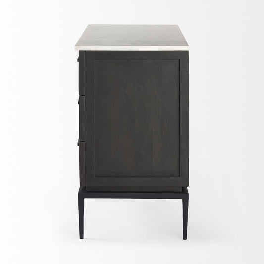 36" Black And White Solid Wood Three Drawer Dresser