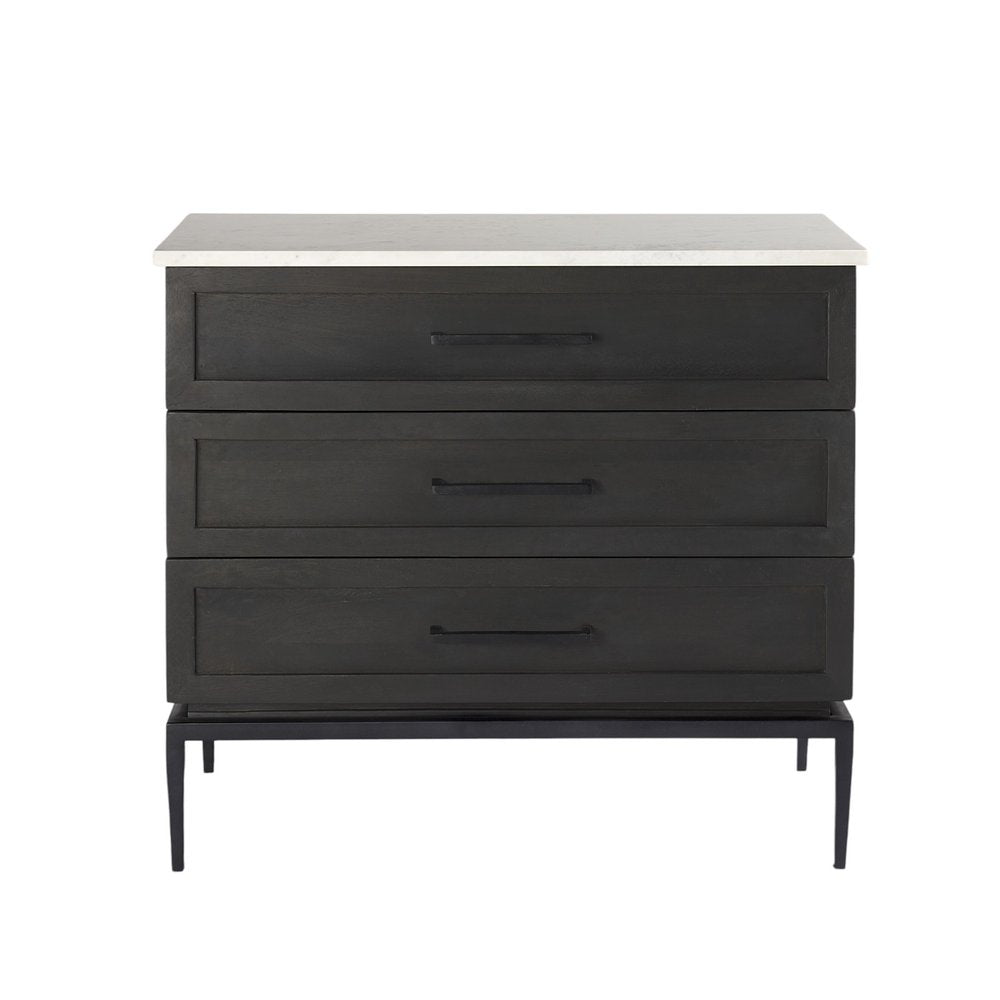 36" Black And White Solid Wood Three Drawer Dresser HomeRoots