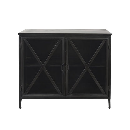 40" Black Iron Sideboard with Two Glass Doors HomeRoots
