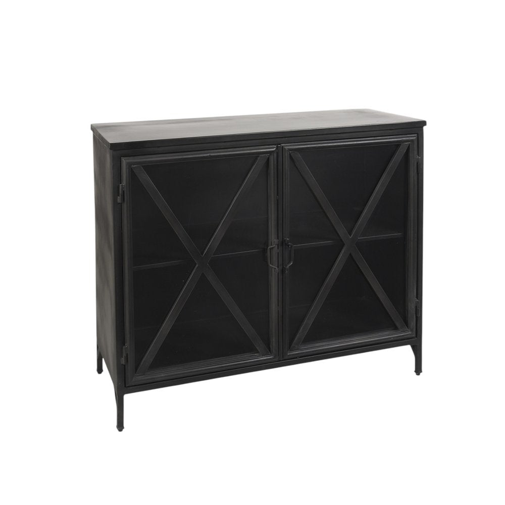 40" Black Iron Sideboard with Two Glass Doors HomeRoots