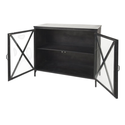 40" Black Iron Sideboard with Two Glass Doors HomeRoots