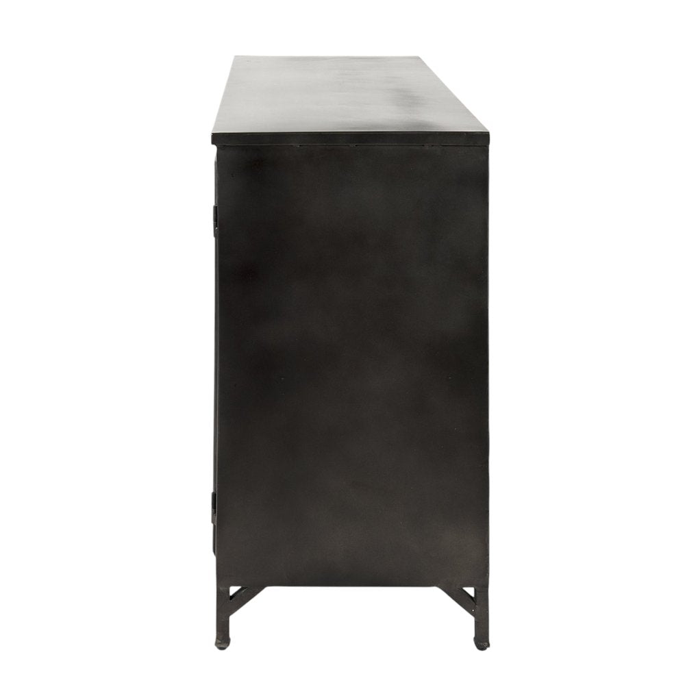 40" Black Iron Sideboard with Two Glass Doors HomeRoots