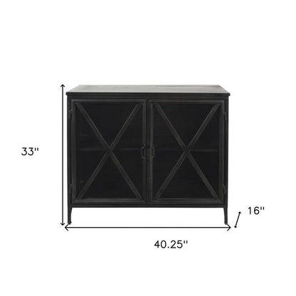 40" Black Iron Sideboard with Two Glass Doors HomeRoots