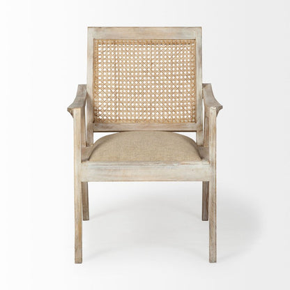 28" Cream and Natural Fabric Distressed Arm Chair HomeRoots