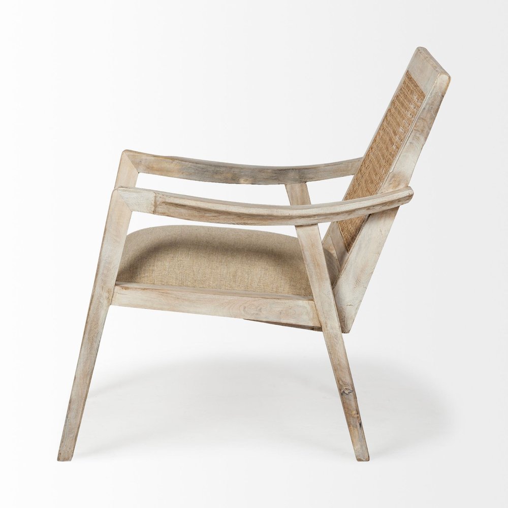 28" Cream and Natural Fabric Distressed Arm Chair HomeRoots