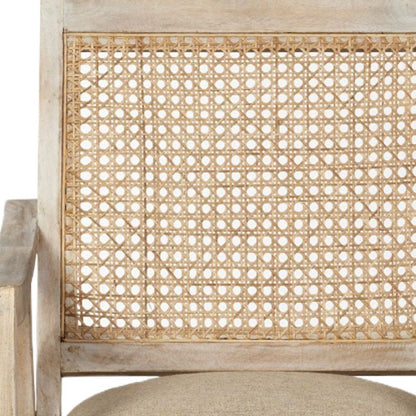 28" Cream and Natural Fabric Distressed Arm Chair HomeRoots