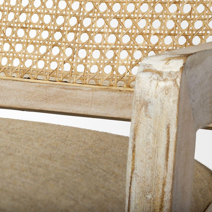 28" Cream and Natural Fabric Distressed Arm Chair HomeRoots