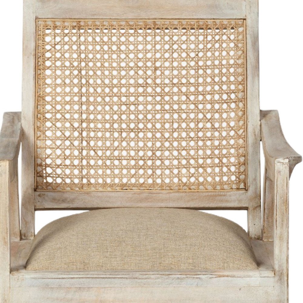 28" Cream and Natural Fabric Distressed Arm Chair HomeRoots