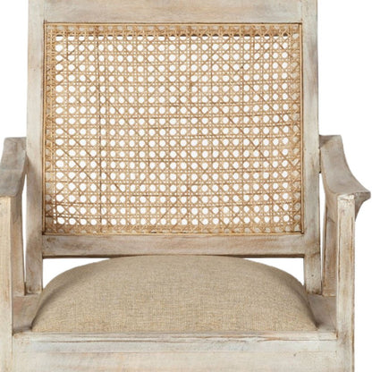 28" Cream and Natural Fabric Distressed Arm Chair HomeRoots