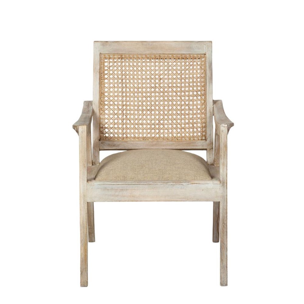 28" Cream and Natural Fabric Distressed Arm Chair HomeRoots