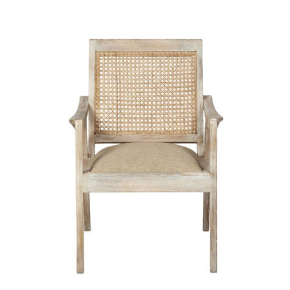 28" Cream and Natural Fabric Distressed Arm Chair HomeRoots