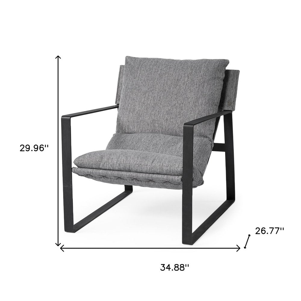 35" Gray and Black Fabric Wingback Chair HomeRoots