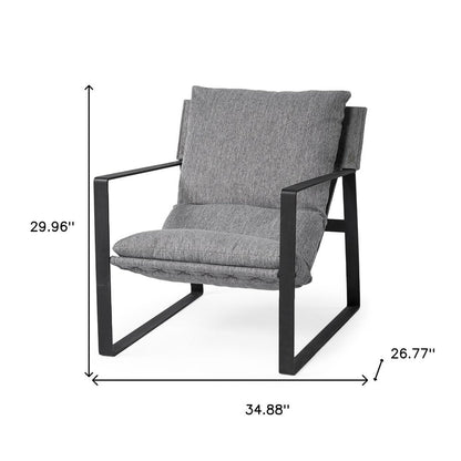 35" Gray and Black Fabric Wingback Chair HomeRoots