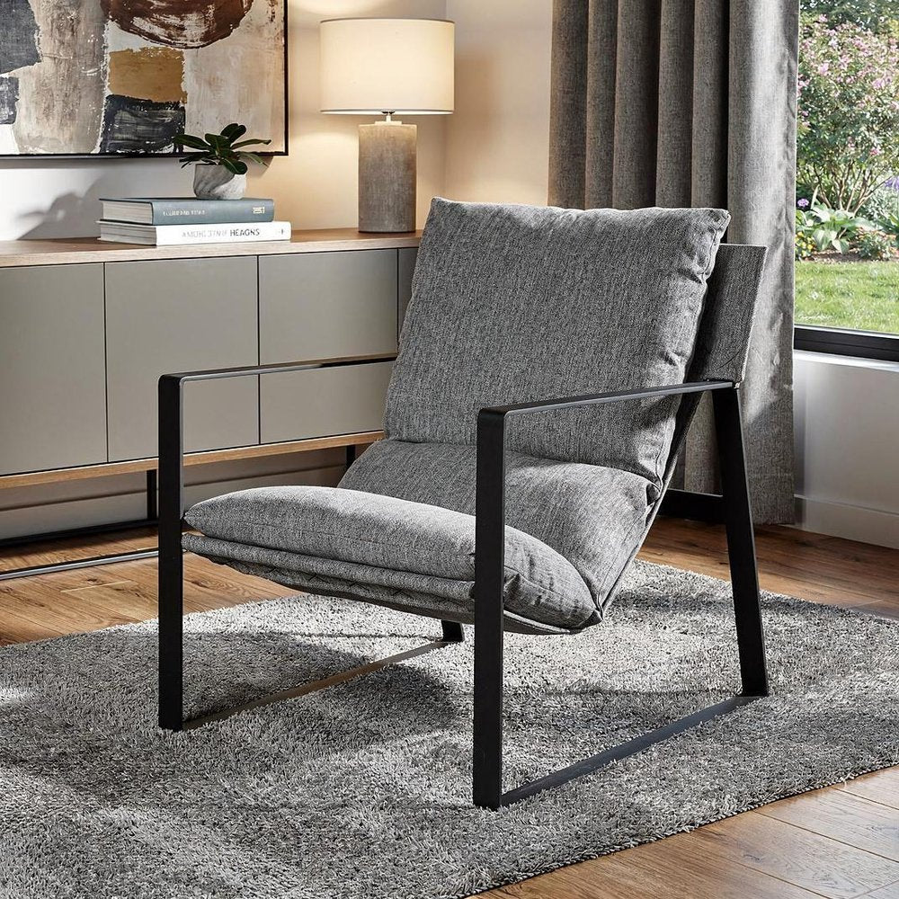 35" Gray and Black Fabric Wingback Chair HomeRoots