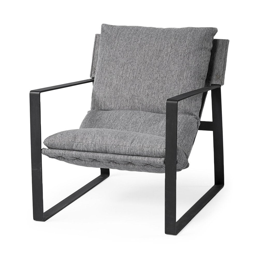 35" Gray and Black Fabric Wingback Chair HomeRoots