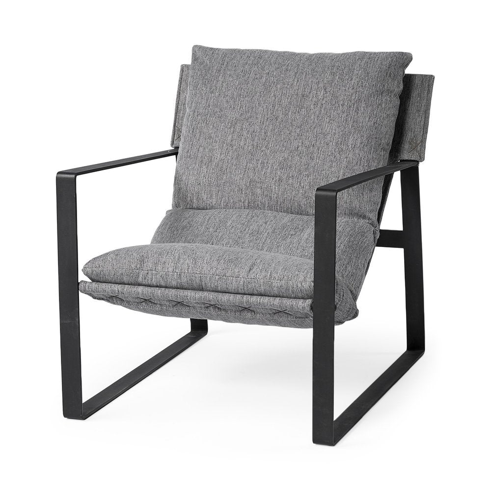 35" Gray and Black Fabric Wingback Chair HomeRoots