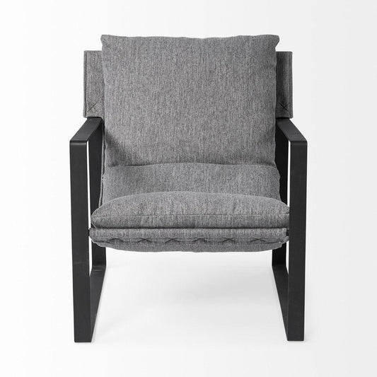 35" Gray and Black Fabric Wingback Chair HomeRoots