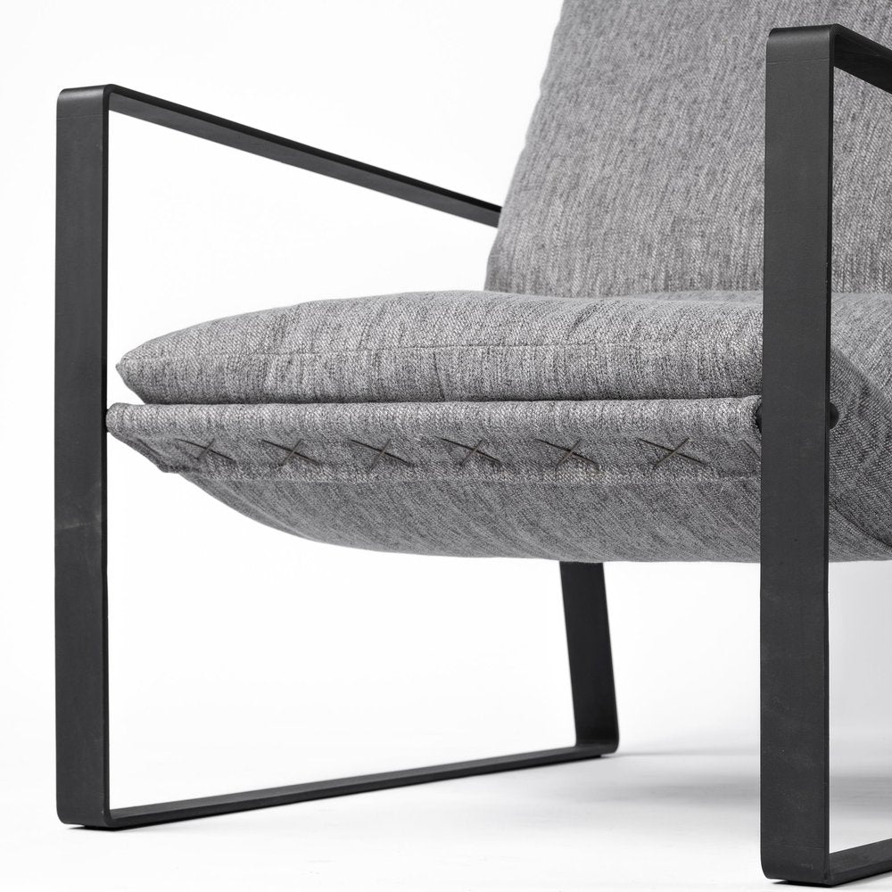 35" Gray and Black Fabric Wingback Chair HomeRoots