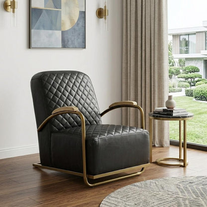 36" Black and Gold Leather Lounge Chair HomeRoots
