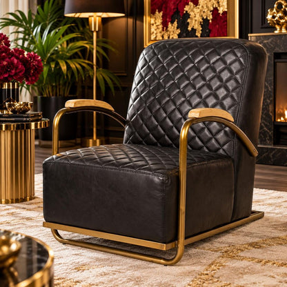 36" Black and Gold Leather Lounge Chair