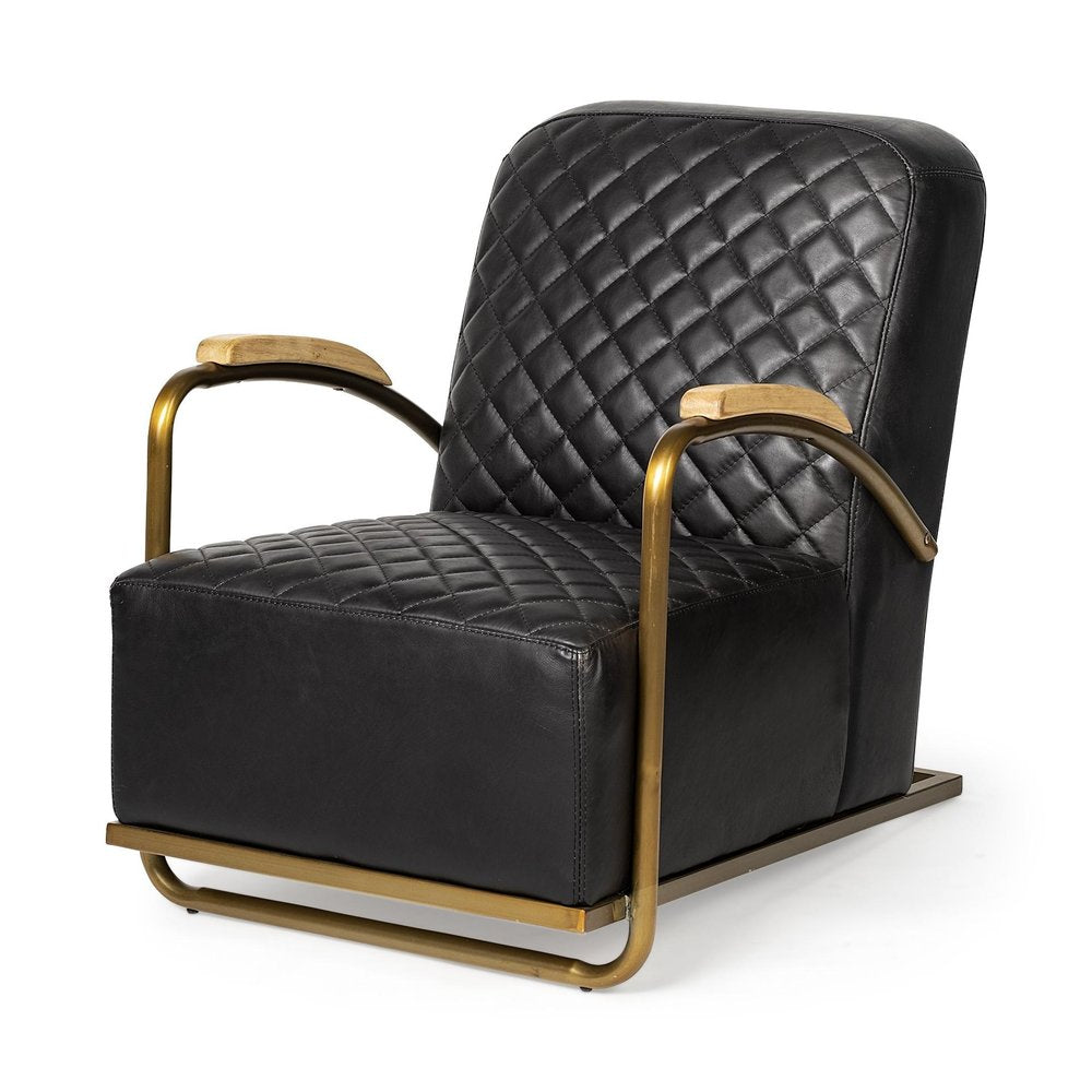 36" Black and Gold Leather Lounge Chair HomeRoots