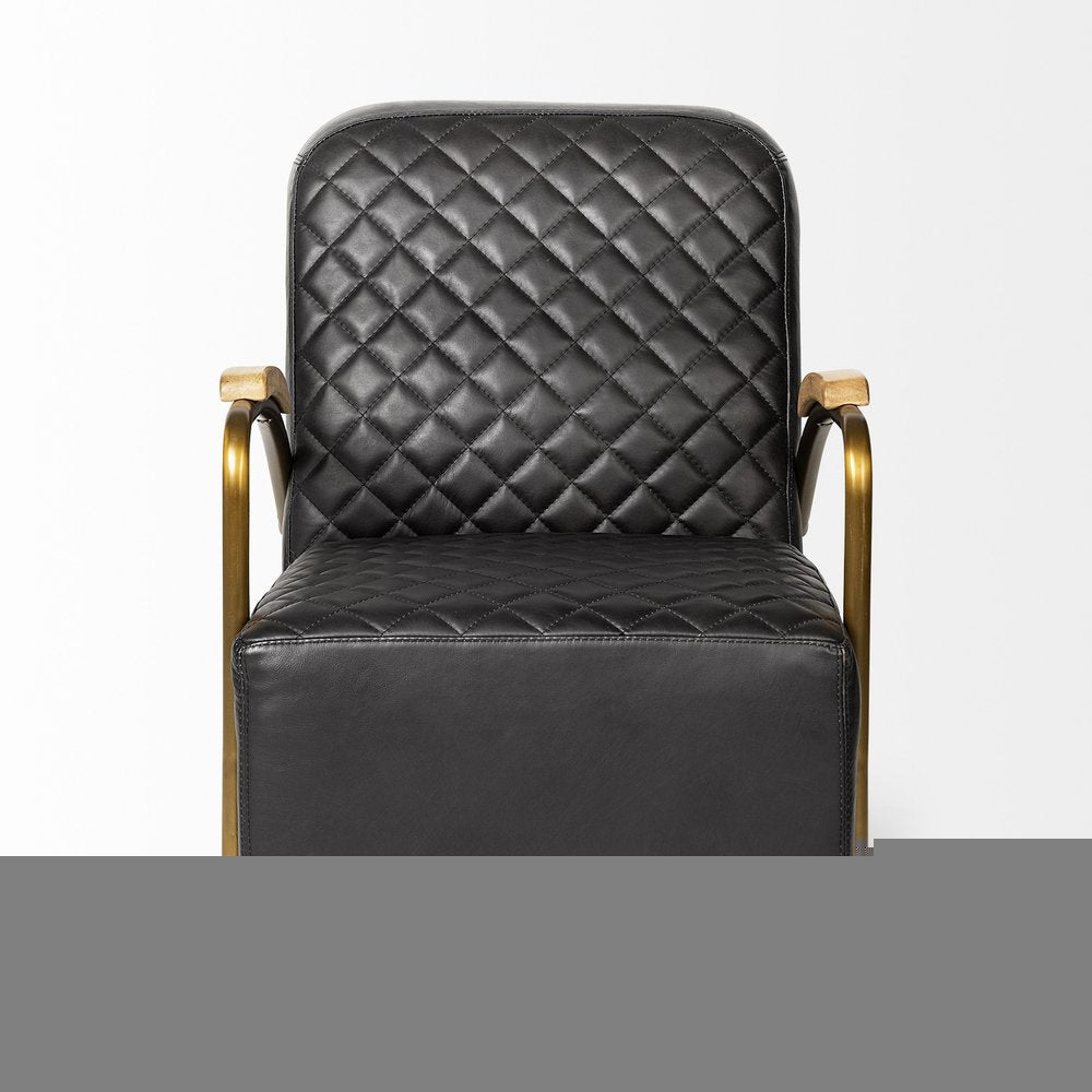 36" Black and Gold Leather Lounge Chair HomeRoots