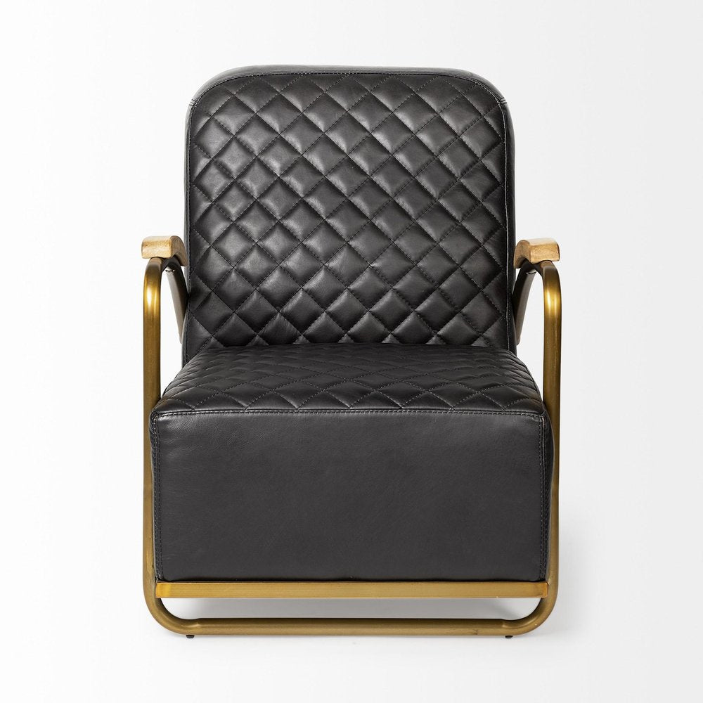 36" Black and Gold Leather Lounge Chair HomeRoots
