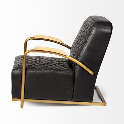 36" Black and Gold Leather Lounge Chair HomeRoots